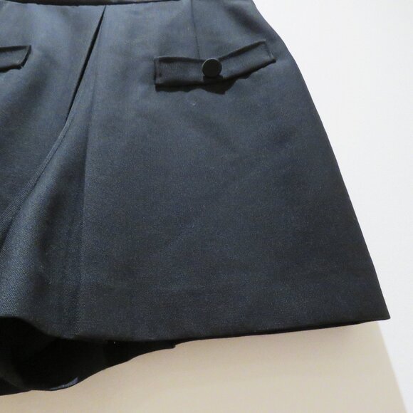 SANDRO Hugo High Waist Button Detail Pleat Shorts in Black Academia Quiet Luxury - Picture 8 of 13